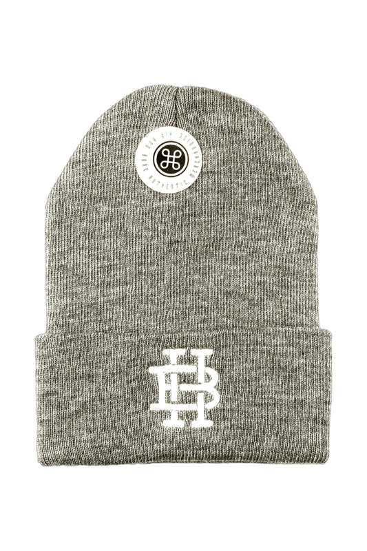 GREY HIP AND BONE MONOGRAM ROLL-UP BEANIE